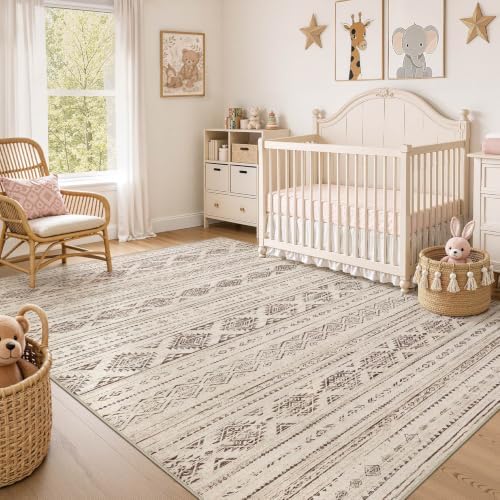 Nakagishi Boho 9x12 Area Rug Living Room Rugs Machine Washable Dark Brown - Image 7