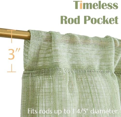 jinchan Ruffled Valance Curtain 18 Inch Farmhouse Sheer 1 Panel Sage Green - Image 6