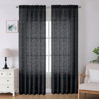Lecloud Leia Black Sheer Curtains 96 Inches Long 2 Panels, Airy Leaf Jacquard by Lecloud