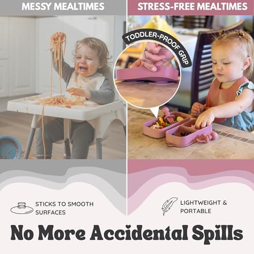 Baby Travel Feeding Set with Silicone Suction Plates, Dark Pink Small - Image 4