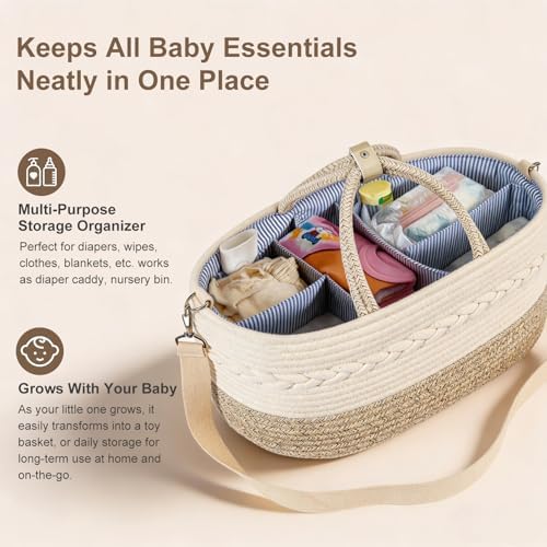 Baby Diaper Caddy Organizer, 5 Grids, 8 Pockets, Shoulder Strap Portable - Image 5