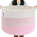 115L Extra Large Blanket Basket, Woven Laundry Basket-Mixed Pink by HZFTJOY