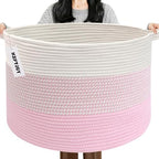 115L Extra Large Blanket Basket, Woven Laundry Basket-Mixed Pink by HZFTJOY