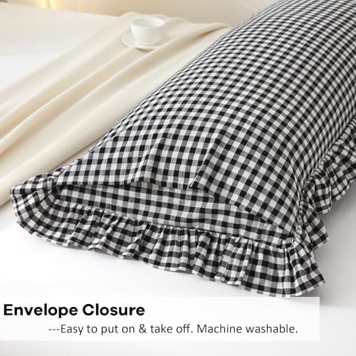 Black White Gingham Ruffle Body Pillow Cover 20"x54" - Image 5