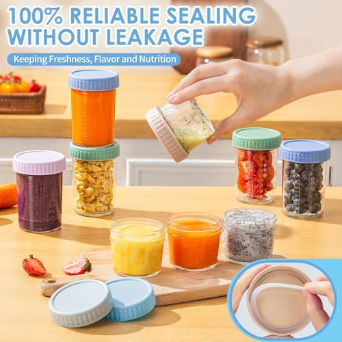 DRKIO 12 pcs Baby Food Storage Containers 4&8 Oz Small Glass Jars - Image 4