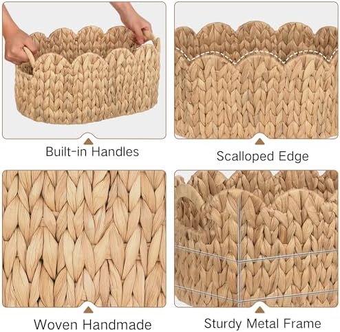 iEGrow Scalloped Wicker Basket, Water Hyacinth Storage Oval Cute Baby Baskets - Image 5