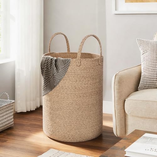 MEGASKET Large Woven Laundry Basket, 80L Tall Blanket Storage - Image 4