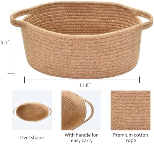 ABenkle Small Basket with Handles, Boho Decorative Rope Woven Dog Cat Toy - Image 2