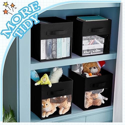 Marsui 12 Pcs Clear Cube Storage Bins Black Collapsible Kids Storage Bins - Image 4