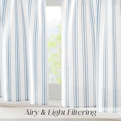 ZJDECOR Blue White Striped Semi Sheer Kitchen Curtain Valances - Image 2