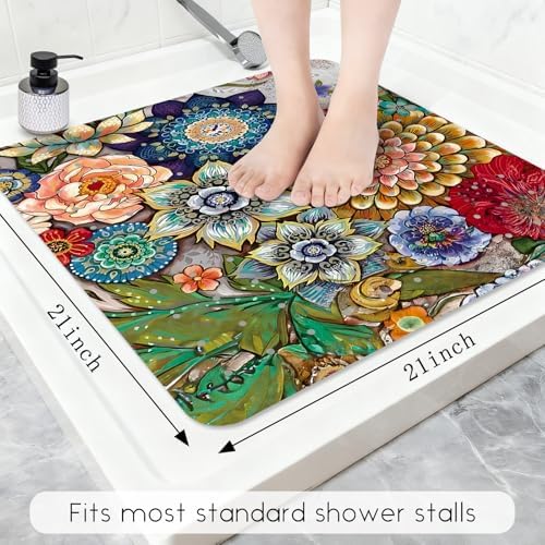 Bathtub Mat Non Slip, Bohemia Square Bath tub Mat Shower Floor Mat - Image 2