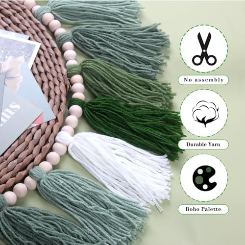 Green Boho Yarn Tassel Garland Sage Green Garland Wall Hanging Decor Forest - Image 6