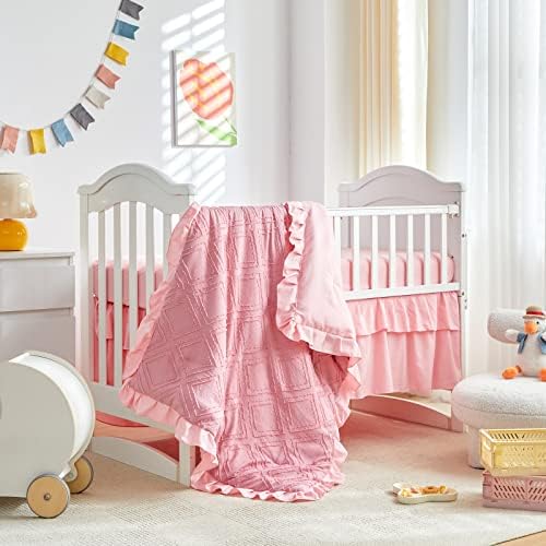 Mini Crib Bedding Set 3 Pieces Baby Boho Quilted Tufted Ruffles Comforter - Image 3