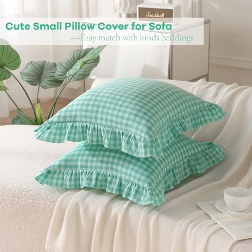 2 Pack Spa Blue Gingham Ruffle Throw Pillow Covers 18''x18'' - Image 4