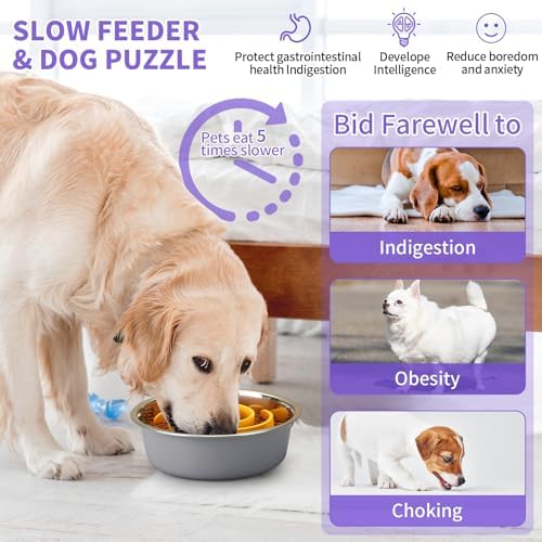 Slow Feeder Dog Bowls Insert, Animire Soft Silicone Slow Eating Dog Food Bowl - Image 2