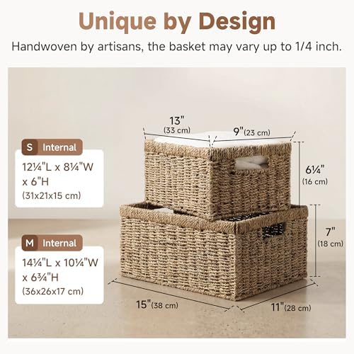 StorageWorks Wicker Storage Baskets, Natural Seagrass Storage Baskets - Image 3
