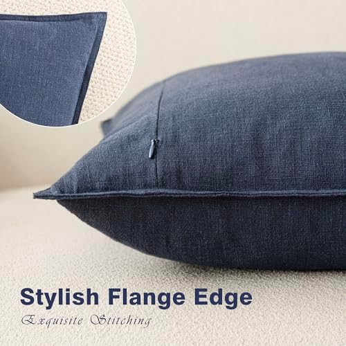 Foindtower Decorative Linen Lumbar Throw Pillow Covers 12x20 Inch Navy Blue - Image 3