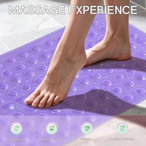 Anti-Slip Bathtub Shower Mat 28×15 Inch Clear Purple - Image 5