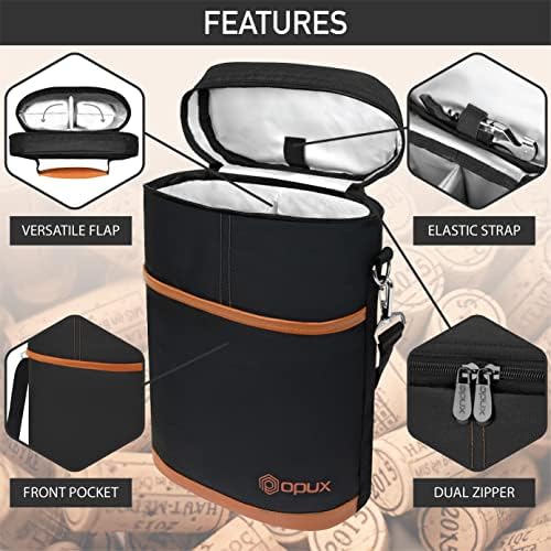 opux 2 Bottle Wine Carrier Tote, Insulated Leakproof Wine Cooler Bag, Wine - Image 4