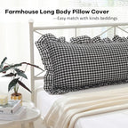 Black White Gingham Ruffle Body Pillow Cover 20"x54" - Image 3