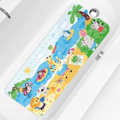 PRATIQUE Kids Bath Mat for Tub Non Slip，40 X 16 Inch Extra Long Kids Bathtub by PRATIQUE