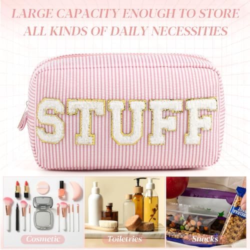 Sanwuta Seersucker Cosmetic Bags Stuff Chenille Letter Bag Seersucker Makeup - Image 4