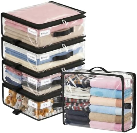 5 Pack Clear Storage Bags with Zipper Handles, Sheet Organizers and Storage by Eunhdet