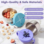 Snack Cups, 2 Pack Stainless Steel Toddler Snack Containers, Spill-Proof - Image 2
