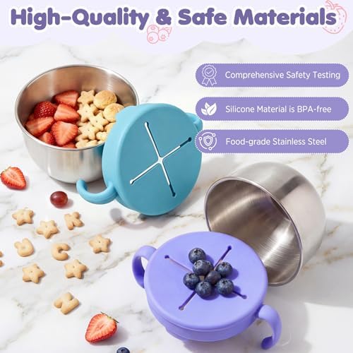 Snack Cups, 2 Pack Stainless Steel Toddler Snack Containers, Spill-Proof - Image 2