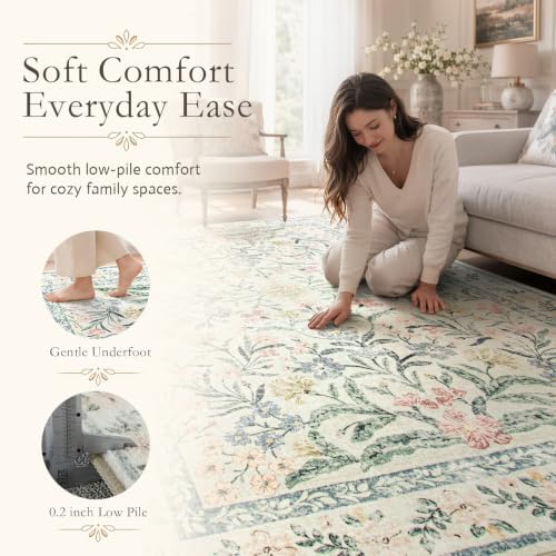 Wonnitar Washable 6x9 Area Rugs, Soft Floral Rug - Image 3
