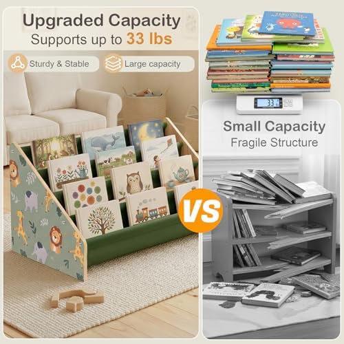 Toddler Bookshelf 4 Tier Solid Wood Montessori Nursery Book Organizer Kids - Image 4
