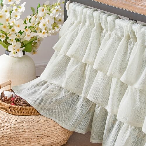 jinchan Ruffled Valance Curtain 18 Inch Farmhouse Sheer 1 Panel Off White - Image 3