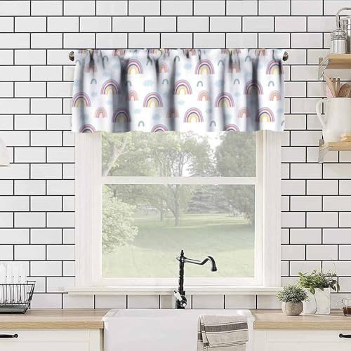 Rainbow Curtain Valances for Kids, Cute Boho Rainbow Rod Pocket Small Window - Image 4