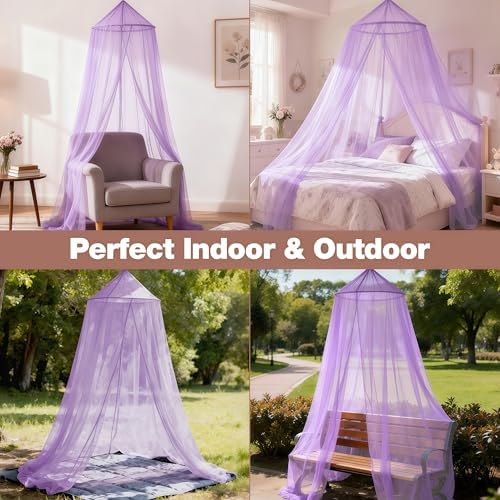 Purple Bed Canopy for Girls, Round Canopy from Ceiling - Image 5