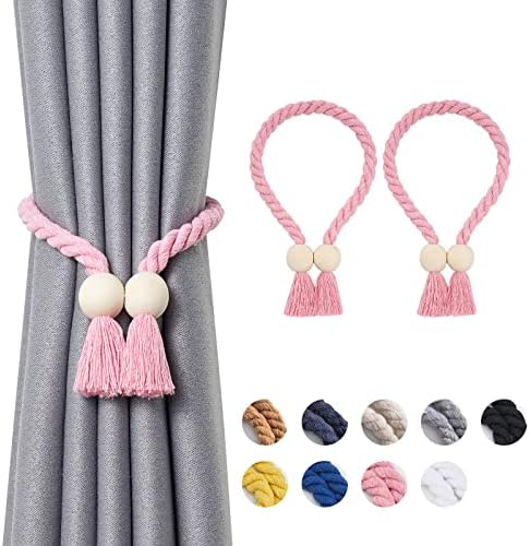 NICEEC 2 Pack Wooden Ball Magnetic Curtain Tiebacks Boho Home Decor Drape Tie by NICEEC