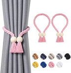 NICEEC 2 Pack Wooden Ball Magnetic Curtain Tiebacks Boho Home Decor Drape Tie by NICEEC