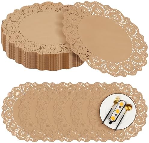 MCEAST 300 Pack Round Brown Kraft Paper Doilies 13.5 Inches Lace Paper Place by MCEAST