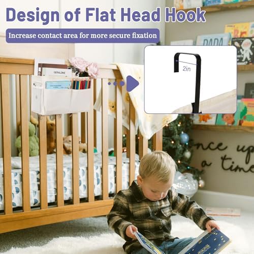 Bedside Caddy Organizer 5 Pockets 4 Hooks Bunk Bed 2Pack White - Image 4