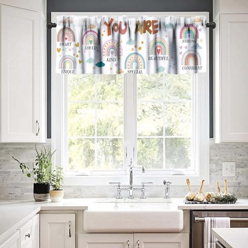 Rainbow Valances Curtain Quotes Inspirational Positive Colorful Pattern Window - Image 6