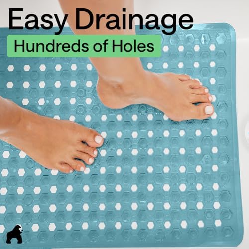GORILLA GRIP Square Shower Stall Mat, Bathtub Floor Mat, 21x21 Turquoise - Image 5