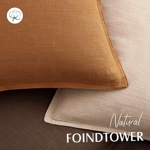 Foindtower Linen Solid Decorative Throw Pillow Covers 24x24 Autumn Orange - Image 4