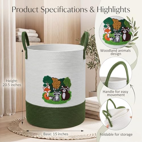 LemonRoad Woodland Animals Laundry Hamper Large Cotton Rope Storage Basket - Image 3