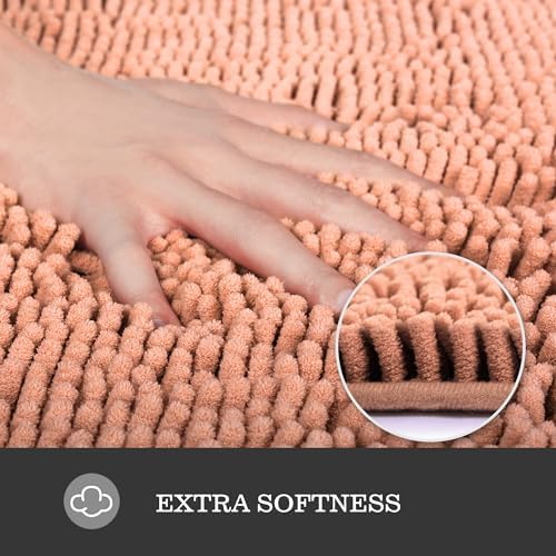 Yeaban Chenille Dusty Pink Bathroom Rug 30"x50", Non-Slip Rubber Backing - Image 2