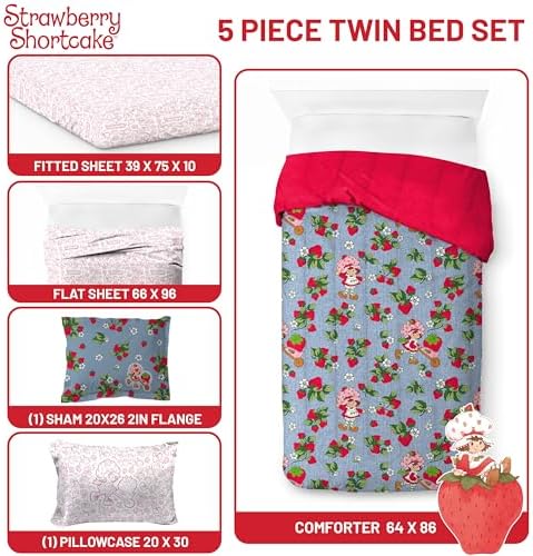 Strawberry Shortcake Twin Comforter Set 5 Piece Kids Bedding - Image 3