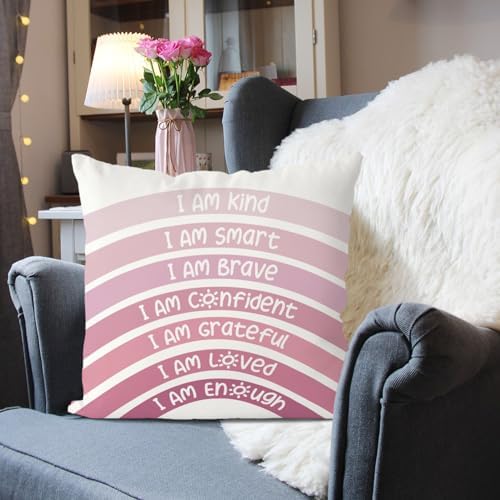 QIYUHOY Pink Boho Rainbow Classroom Throw Pillow Covers, 24x24 Inch - Image 2