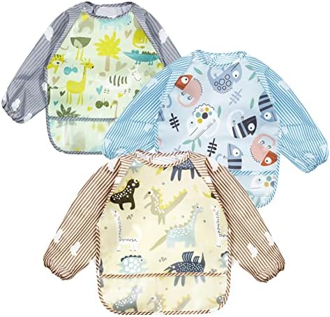 PandaEar (3 Pack Long Sleeve Bibs| Waterproof Full Sleeve Bib by PandaEar