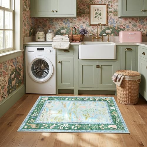 2x3 Washable Area Rug for Entryway Non Slip Safari Nursery Rug Blue Kids Room - Image 4