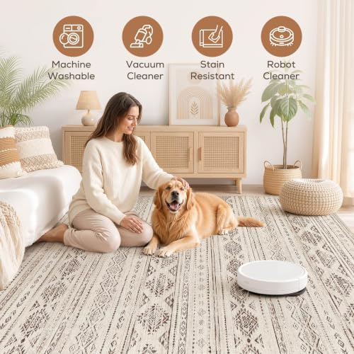 Nakagishi Boho 9x12 Area Rug Living Room Rugs Machine Washable Dark Brown - Image 3