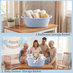 Baby Boy Woven Gift Basket for Gifts Empty Blue Storage Basket - Image 6