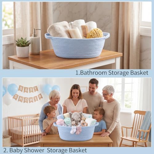 Baby Boy Woven Gift Basket for Gifts Empty Blue Storage Basket - Image 6